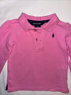 Ralph Lauren Baby Girls Pink Long-Sleeve Polo Long Sleeve  Shirt